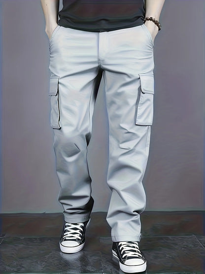 Pantalones de trabajo informales para hombre, con múltiples bolsillos, corte holgado y cintura ajustable con cordón, ideales para senderismo, pesca y actividades al aire libre.