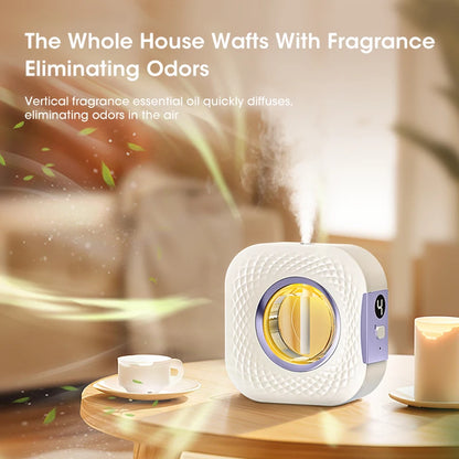 Difusor purificador de aire de 60 m² con aromaterapia y desodorización de inodoros, humidificador de pared con luz nocturna colorida.