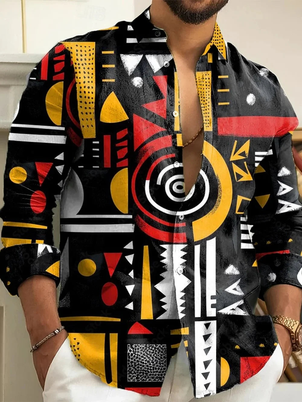 Camisa retro floral para hombre, manga larga, solapa, botonadura sencilla, tejido suave y cómodo para fiestas sociales elegantes y a la moda.