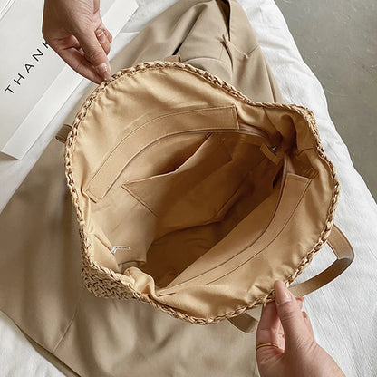 Bolsos de paja redondos de verano para mujer, bolso de hombro de ratán, bolso de playa tejido a mano para viaje, bolso de mano femenino de gran capacidad