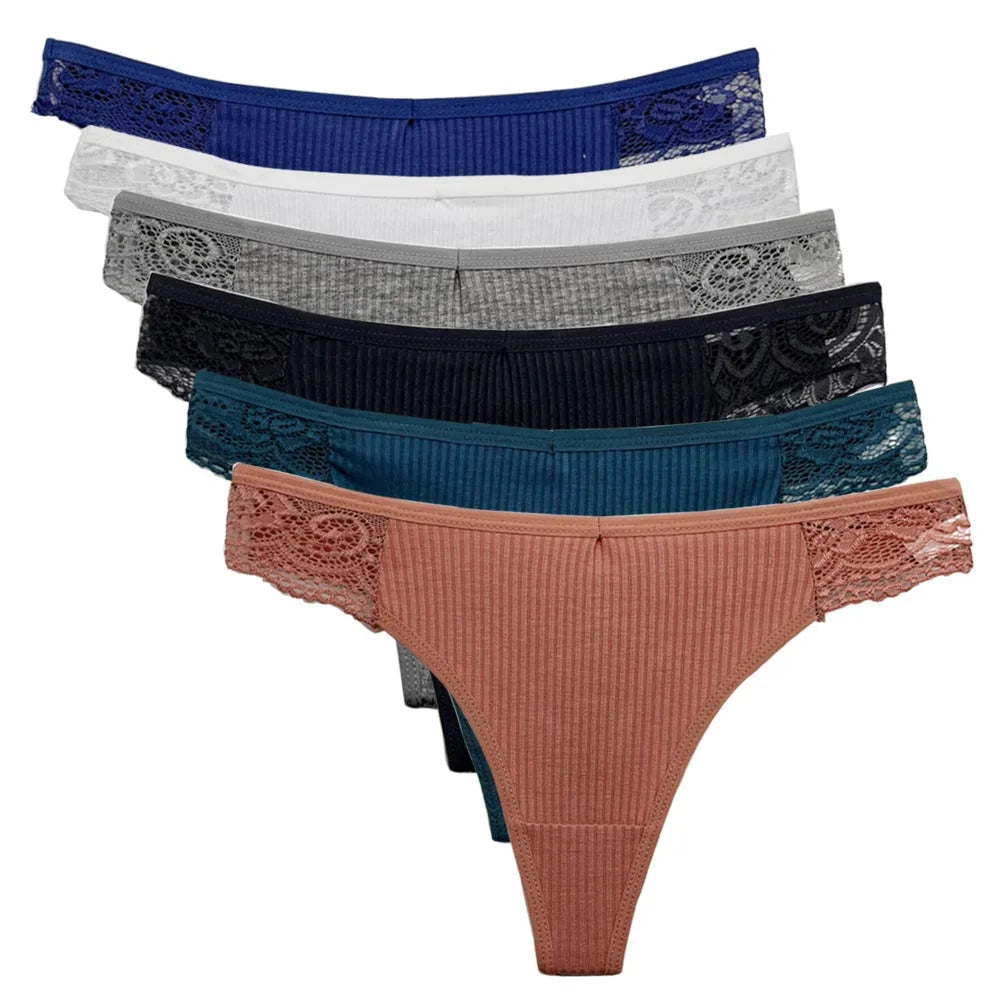 Conjunto de 5 bragas de algodón para mujer, tanga, ropa interior sexy, lencería femenina, bragas íntimas de color liso.