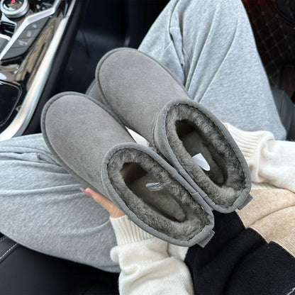 Botas de nieve integradas de piel de oveja y lana para hombres y mujeres, cuero auténtico y piel, botas de invierno gruesas y cálidas para mujer.