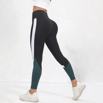 Leggings de yoga de cintura alta con bloques de color para mujer, leggings de entrenamiento con control de abdomen para mujer