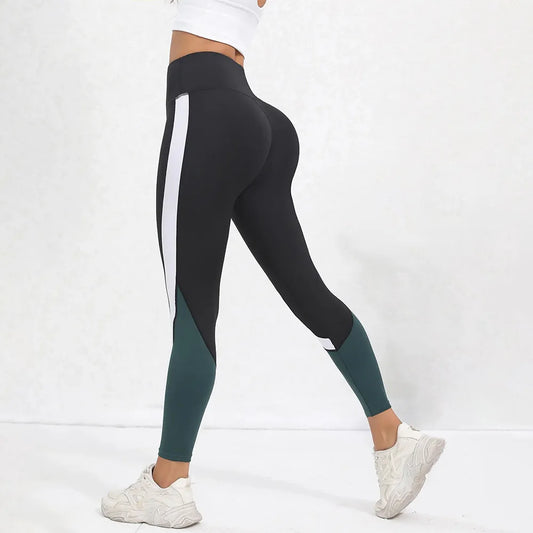Leggings de yoga de cintura alta con bloques de color para mujer, leggings de entrenamiento con control de abdomen para mujer