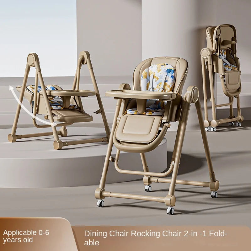 Silla de comedor multifunción para niños, ajustable, 2 en 1, con rueda cardán suave, plegable, reclinable, trona para bebé