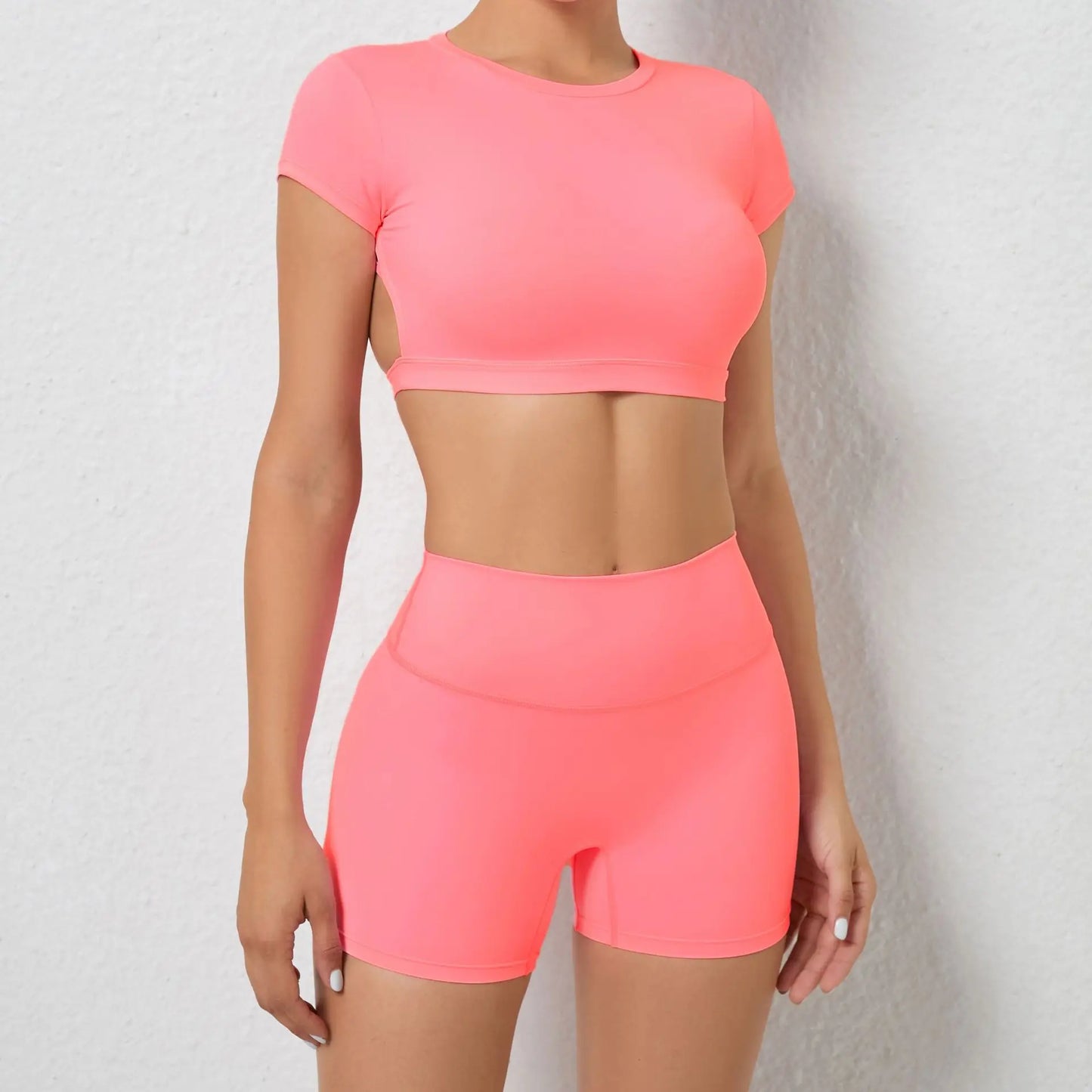 Sports Set Workout Fitness Activewear Set Female Quick-Dry Yoga Clothes Crop Sports Shirts Tops Backless Gym Top Women Sport Set