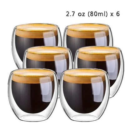 1-6 tazas de té de vidrio de doble pared transparente, hechas a mano, resistentes al calor, para bebidas saludables, café, leche, vasos de chupito aislados, regalo, 80-650 ml