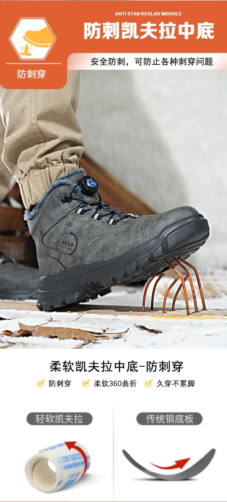 Botas altas unisex antigolpes y antipinchazos con puntera de acero más ancha, cierre de Kevlar, elástico y aptas para otoño e invierno. Fabricadas con Kevlar estándar europeo.