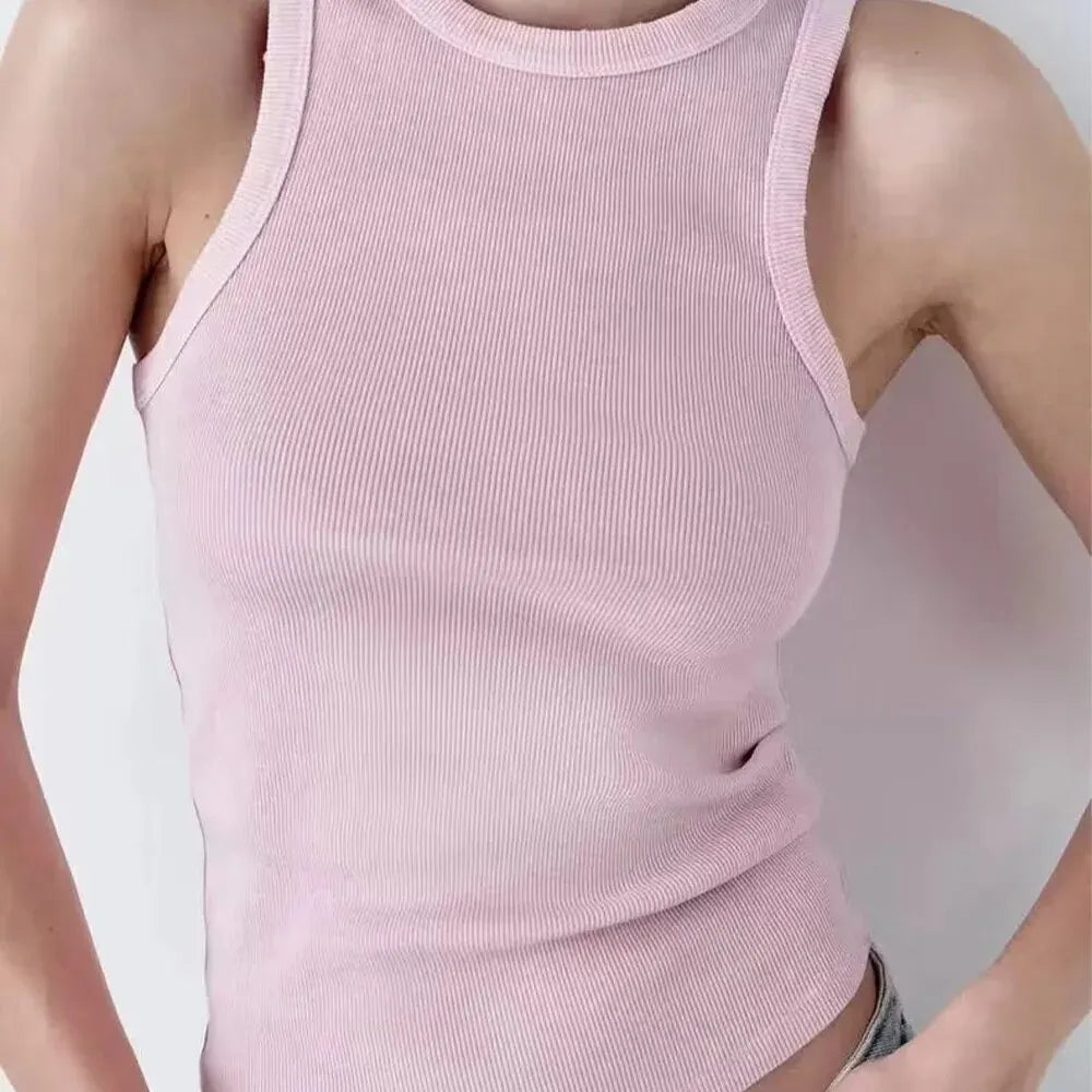 BMURHMZA - Camiseta sin mangas de trabajo retro sencilla con ribete lavado al agua para mujer
