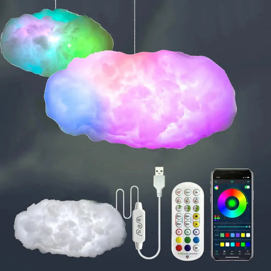 Lámpara de techo 3D tipo nube gigante con control remoto inteligente mediante aplicación ThunderCloud. Ideal para decoración del hogar, dormitorios y otros espacios. Crea un ambiente acogedor.