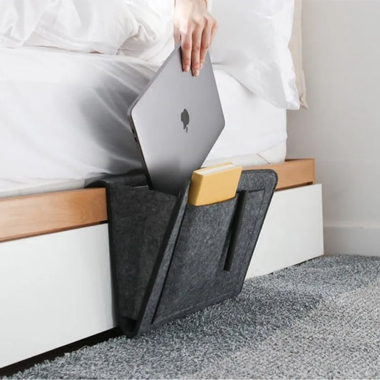Bolsa de almacenamiento de fieltro para colgar en el dormitorio, cama, sofá, alfombra, para guardar CD, revistas, papelería, teléfonos móviles y artículos diversos.