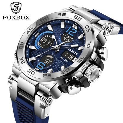 Reloj de pulsera deportivo para hombre FOXBOX Fashion Luxury Quartz, militar, impermeable, con doble pantalla, cronógrafo luminoso + CAJA