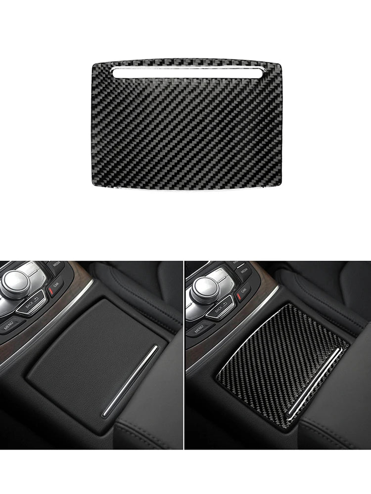 Accesorios decorativos para el interior del coche Audi A6 A7 2012 2013 2014 2015 2016 2017 2018, pegatinas negras de fibra de carbono, embellecedor de cubierta.