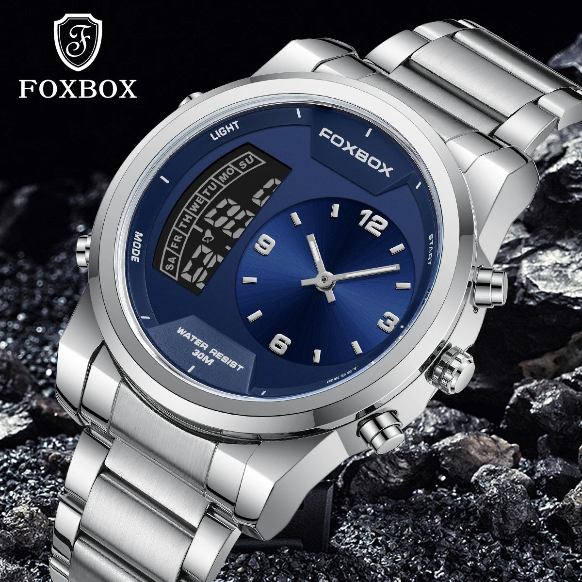 LIGE - Reloj digital de moda para hombre, deportivo, informal, resistente al agua, de cuarzo, cronógrafo de lujo, marca FOXBOX