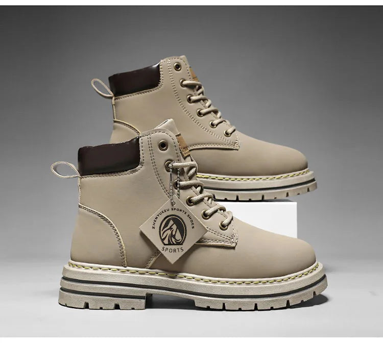 Botas altas de piel para hombre, zapatos de moda para motociclista, botines de invierno con cordones, botas vaqueras.