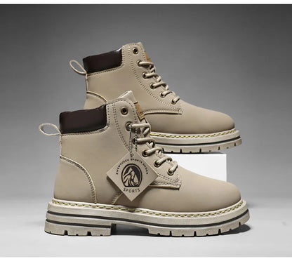 Botas altas de piel para hombre, zapatos de moda para motociclista, botines de invierno con cordones, botas vaqueras.