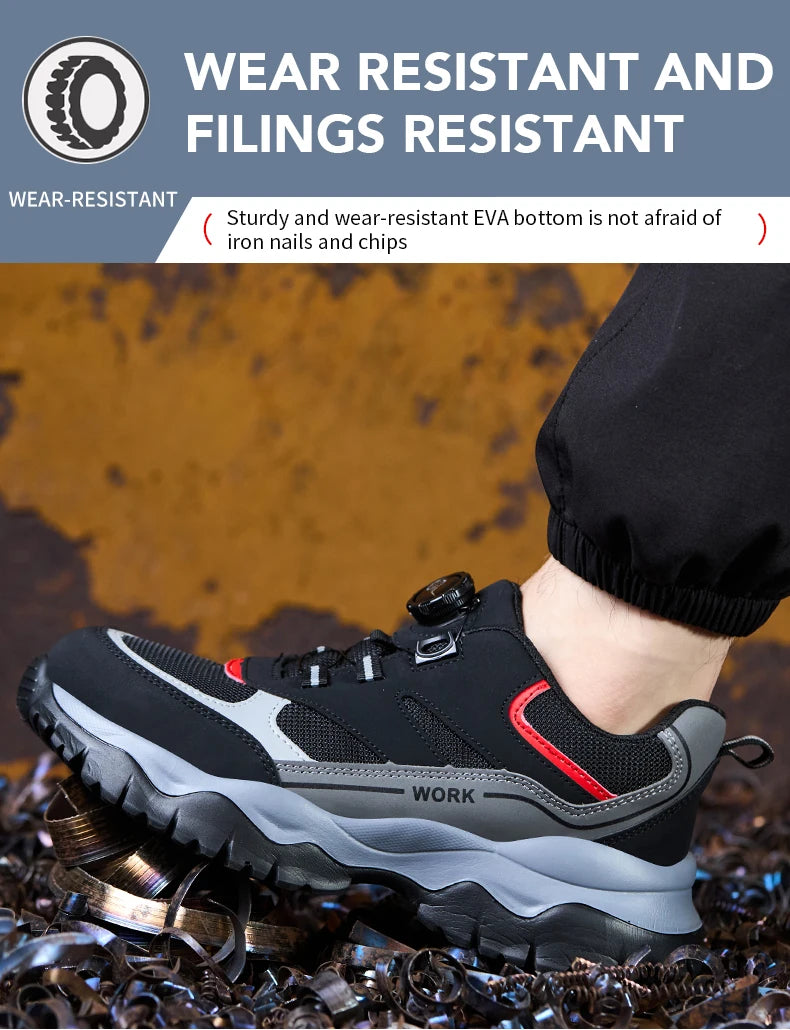 Zapatillas ligeras y transpirables con punta de acero para hombre, calzado de seguridad con protección antigolpes y antiperforación, con botones giratorios.