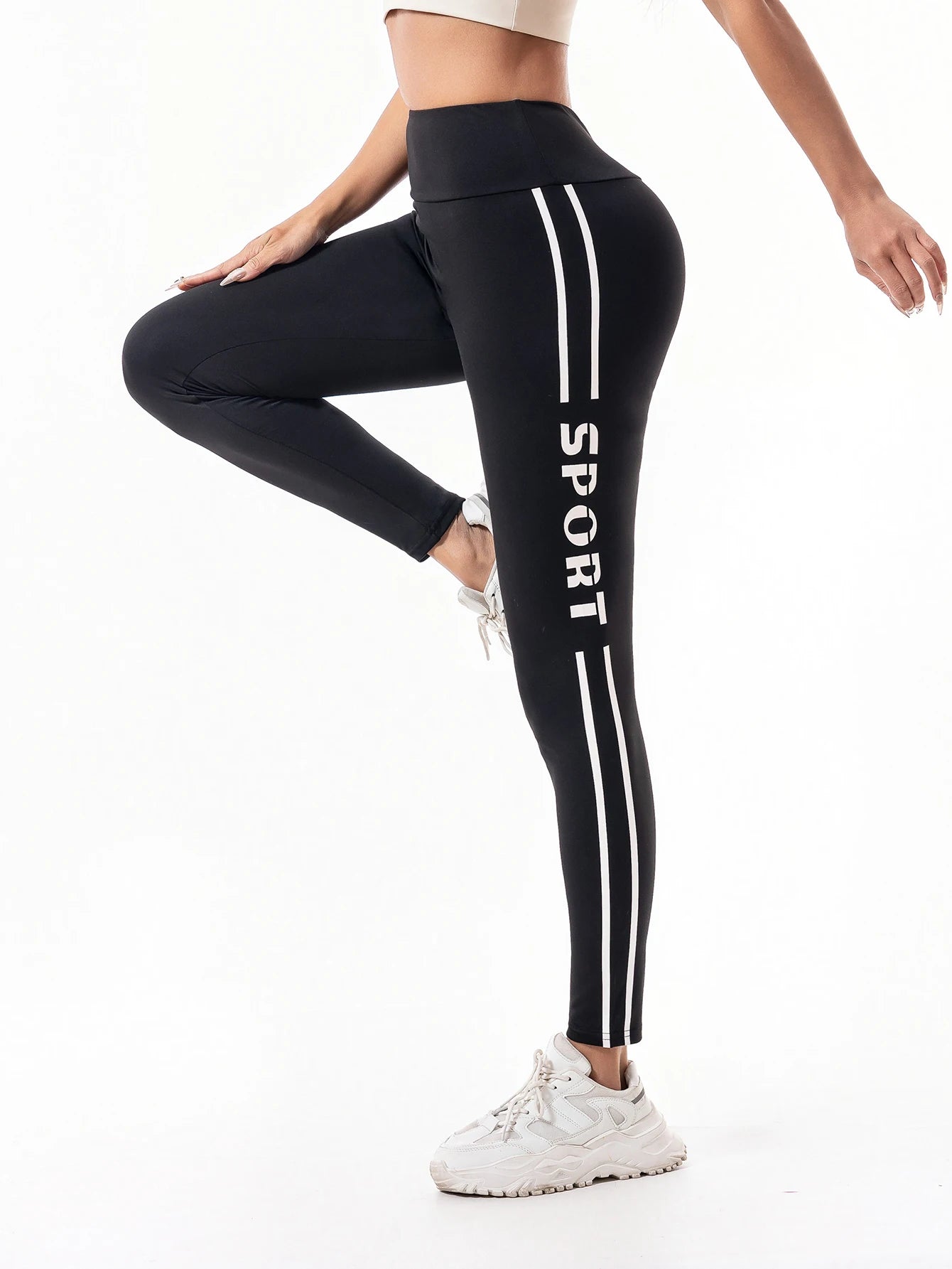 Pantalones de yoga de cintura alta con efecto push-up para mujer, pantalones deportivos para correr, entrenar y hacer fitness, leggings deportivas con estampado de letras.