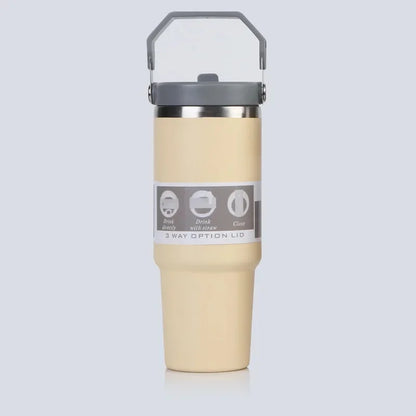 Vaso portátil de acero inoxidable de 30 oz con aislamiento para coche, con pajita y doble pajita para bebidas frías, ideal para usar en el vehículo.