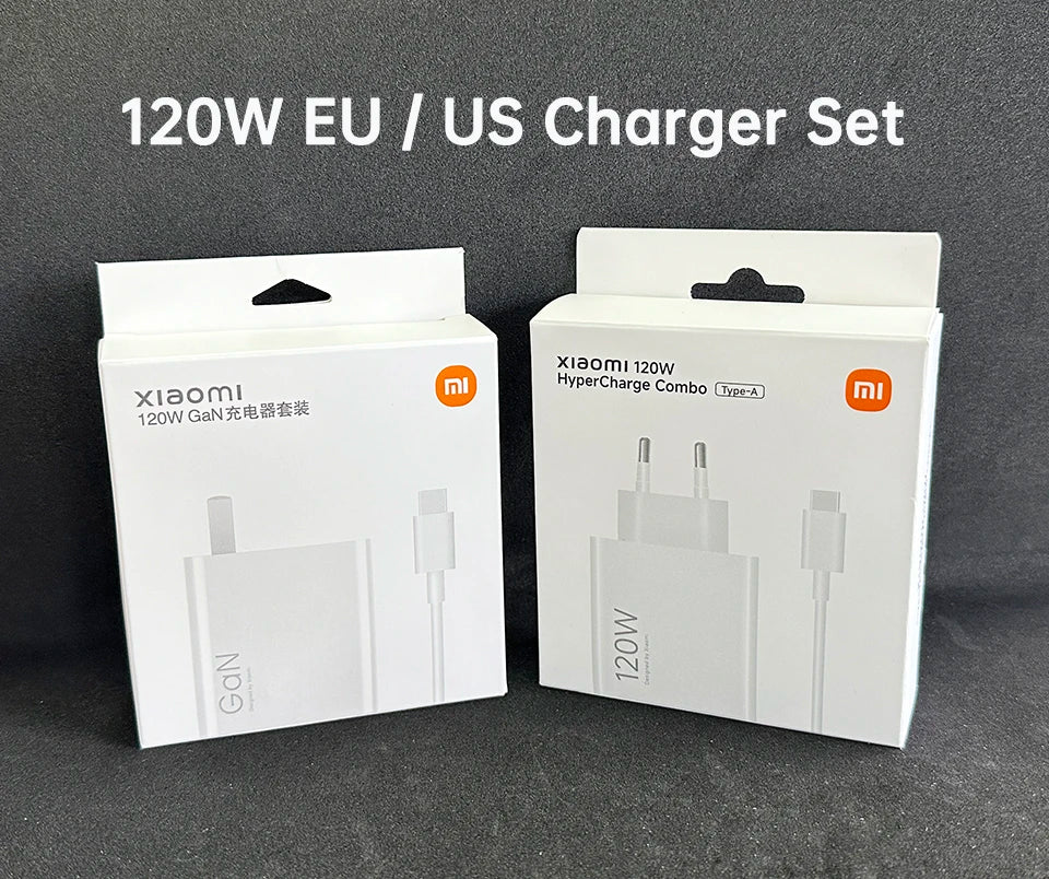 Cargador original Xiaomi de 120 W con conector tipo C y carga rápida GaN. Compatible con Xiaomi Mi 17, 14 Pro, 13t, Poco F7 Ultra, F4 GT y Redmi Note 13 Pro+.