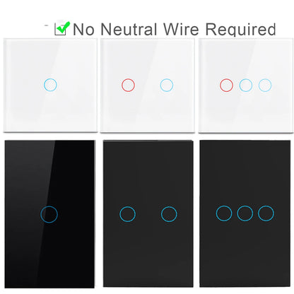 Interruptor táctil AC100-240, panel LED de alimentación, interruptores de luz de pared, vidrio templado, negro, blanco, 1, 2 o 3 entradas.