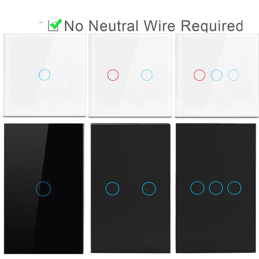 Interruptor táctil AC100-240, panel LED de alimentación, interruptores de luz de pared, vidrio templado, negro, blanco, 1, 2 o 3 entradas.