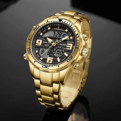 Relojes digitales Foxbox para hombre, reloj de pulsera deportivo de cuarzo de lujo superior, reloj de pulsera de acero militar resistente al agua, reloj de pulsera de cuarzo, reloj para hombre