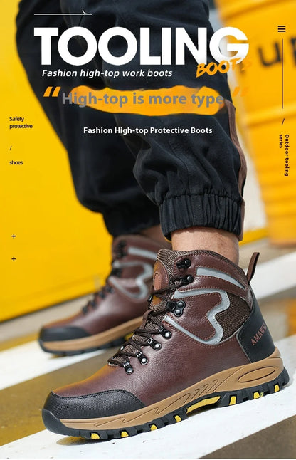 Zapatos de seguridad de caña alta para hombre, zapatos de trabajo con puntera de acero, botas de seguridad para hombre y mujer, botas de trabajo antideslizantes, impermeables e indestructibles.