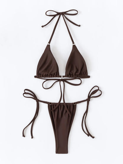 Sexy Halter Micro Bikini Swimsuit Solid Color Bikini Set 2025 Swimwear Biquini Bathing Suit Women Bather Swim Купальник Женский