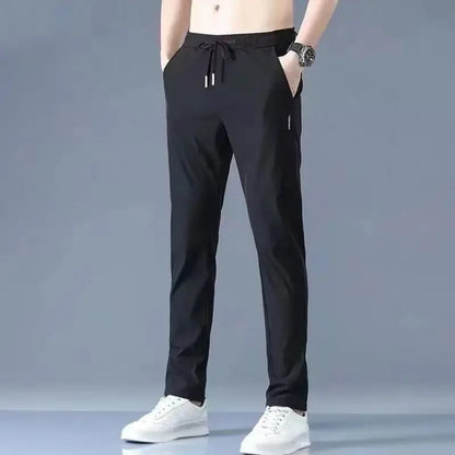 Pantalones clásicos sencillos de seda de hielo para hombre, de pierna recta, de secado rápido, finos, deportivos, informales, largos, transpirables, con sensación fresca de verano