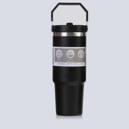 Vaso portátil de acero inoxidable de 30 oz con aislamiento para coche, con pajita y doble pajita para bebidas frías, ideal para usar en el vehículo.