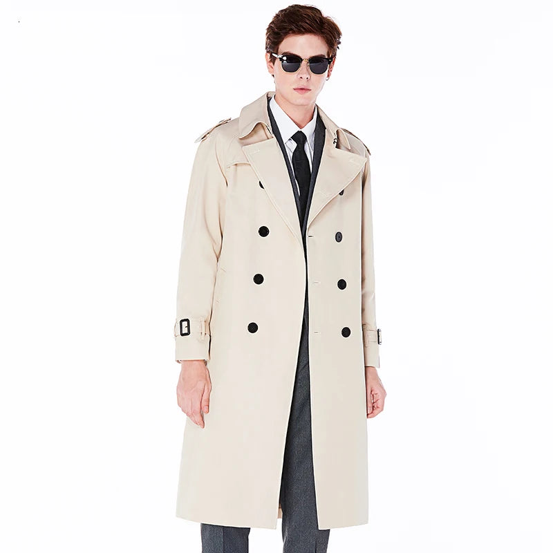 Super long windbreaker down liner  weatherproof men's trench coat British trend black trench coat men's casual coat
