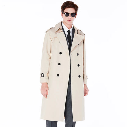 Super long windbreaker down liner  weatherproof men's trench coat British trend black trench coat men's casual coat