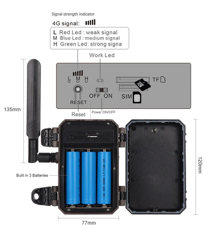1/2 cámara de rastreo celular UCon 4G 2K con energía solar, activación por movimiento (0,2 s), visión nocturna.