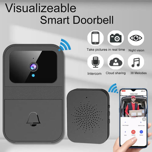 Timbre de video inalámbrico para casa inteligente, audio bidireccional, video HD, cámara, almacenamiento en la nube, visión nocturna, wifi 2.4G para casa y oficina.