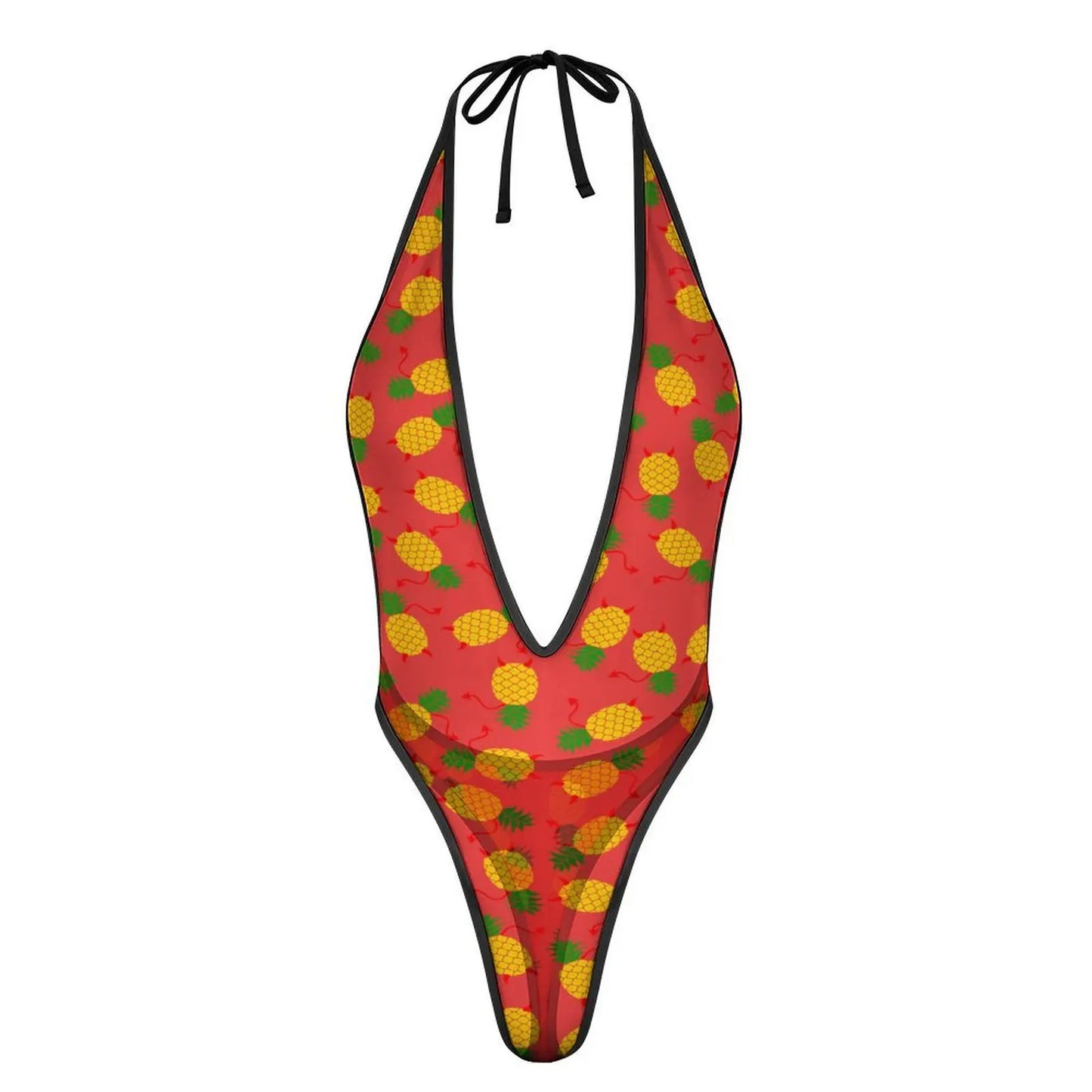 Traje de baño de una pieza para mujer, monokini con escote en V profundo, espalda descubierta y estampado de piña al revés, traje de baño sexy