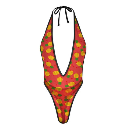 Traje de baño de una pieza para mujer, monokini con escote en V profundo, espalda descubierta y estampado de piña al revés, traje de baño sexy