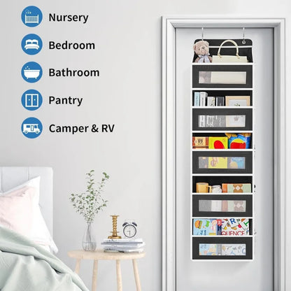 Organizador de almacenamiento colgante de 5 estantes, con puerta trasera, antivuelco, 5 bolsillos de gran capacidad, ideal para dormitorio y baño.