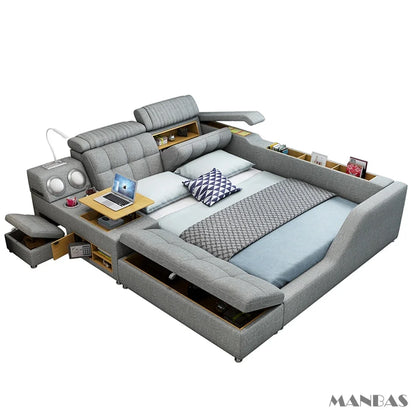 Moderna cama inteligente multifuncional con almacenamiento, altavoces, USB, estanterías y tatami: cama de lujo tamaño king/queen Ultimate