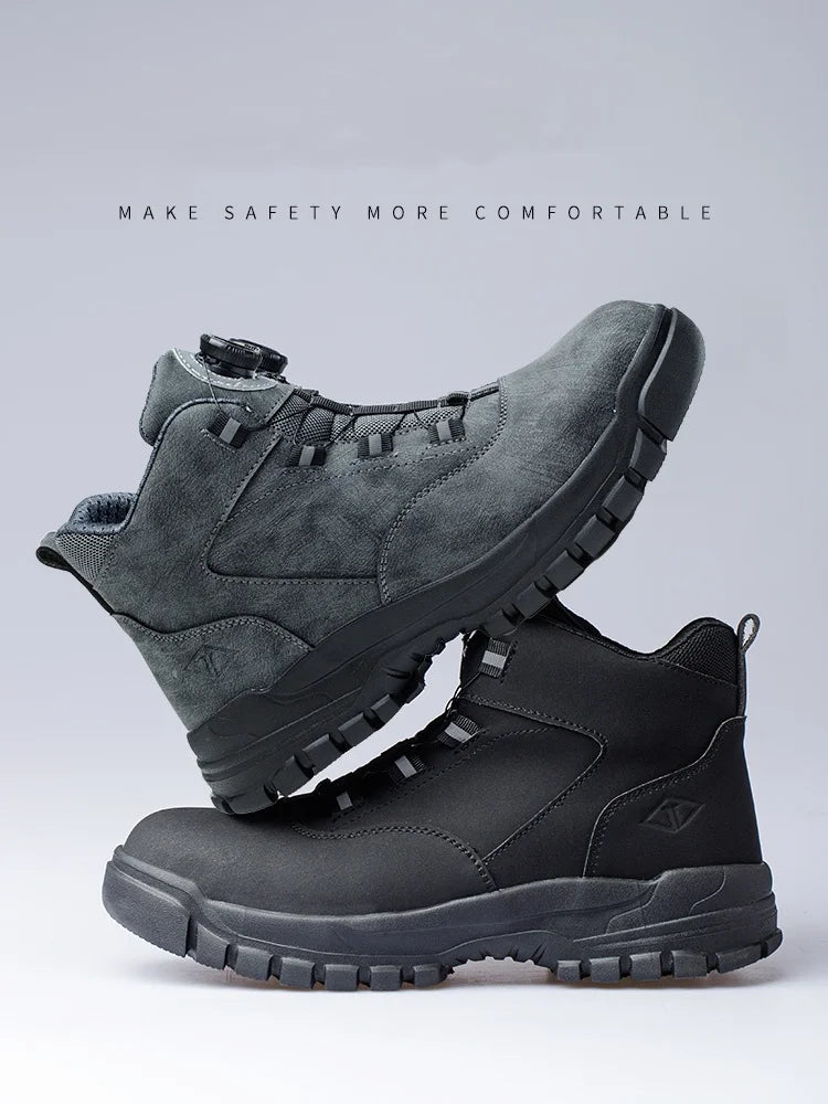 Zapatos de seguridad con botones giratorios para hombre, botas de trabajo impermeables, antigolpes, antipinchazos, protectores, ligeros, para otoño e invierno.