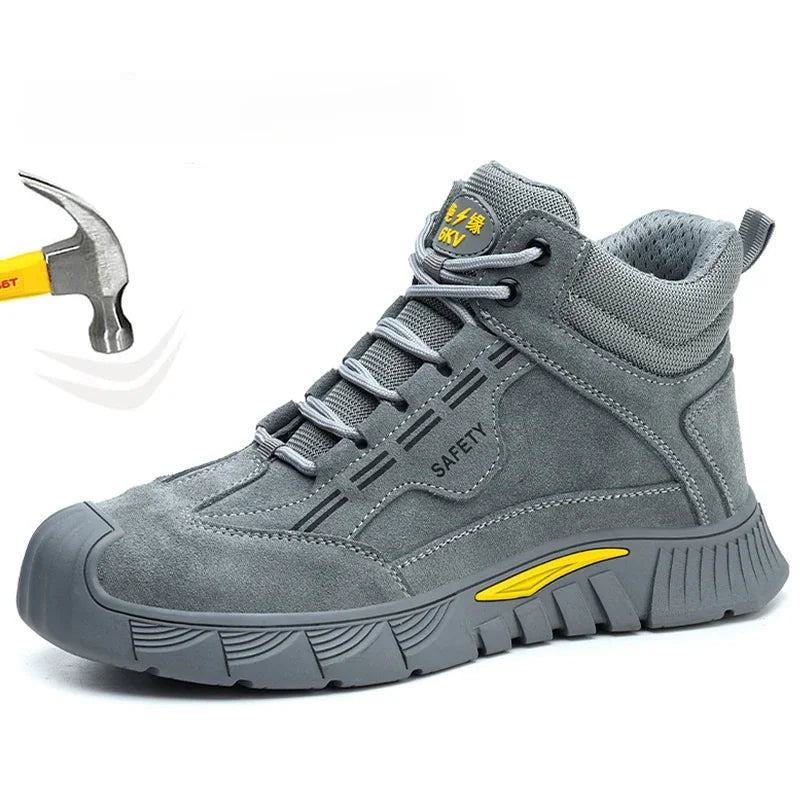 Calzado de seguridad para hombre, zapatos de trabajo con puntera de acero, color gris, anti-aplastamiento, anti-perforación, alta calidad, tallas 38-45, bota de trabajo indestructible para hombre.