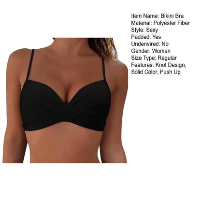 Sexy Ladies Beachwear Bra Tops Black for Swimwear Female Low Waist Swimsuit Women V-Neck Front Knotted Bikini Top Bathing Suit