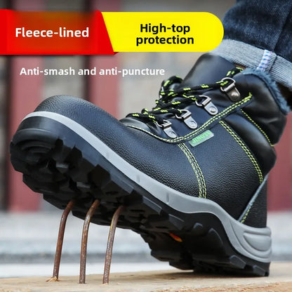 Zapatos de seguridad de alta calidad para hombre y mujer, botas cálidas y gruesas para otoño e invierno, zapatillas de deporte para mujer con puntera de acero antigolpes y antiperforación.