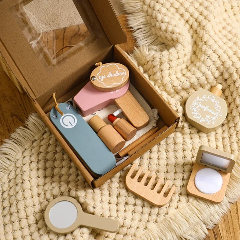 Juguetes de madera para bebés, juego de simulación de cosméticos, juguetes de maquillaje para niñas, juego de casa, juguetes Montessori de educación temprana para niños