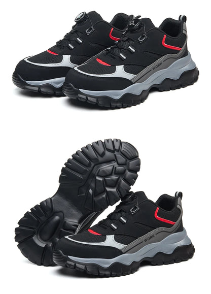 Zapatillas ligeras y transpirables con punta de acero para hombre, calzado de seguridad con protección antigolpes y antiperforación, con botones giratorios.