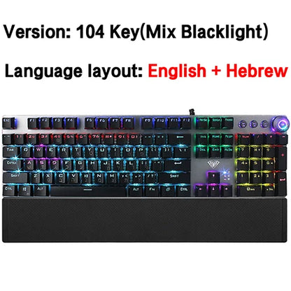 Teclado mecánico para juegos AULA F2088 de 104 teclas con cable, retroiluminado, de metal, anti-efecto fantasma, inglés, hebreo, ruso, español, árabe y coreano.