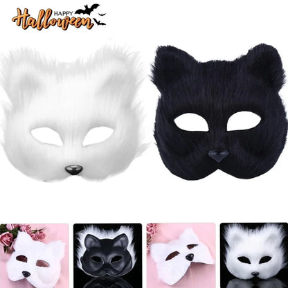 Halloween Cosplay Make-up Fox Shape Face Mask Carnival Stage Party Cartoon Cat Hair Mask Costume Props Sexy Lady Imitation Toy
