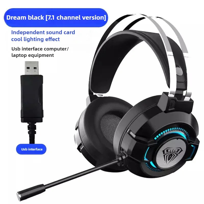 Auriculares para juegos AULA S602 con micrófono, sonido envolvente virtual, graves, luz RGB, cancelación de ruido, auriculares con cable y accesorios para juegos