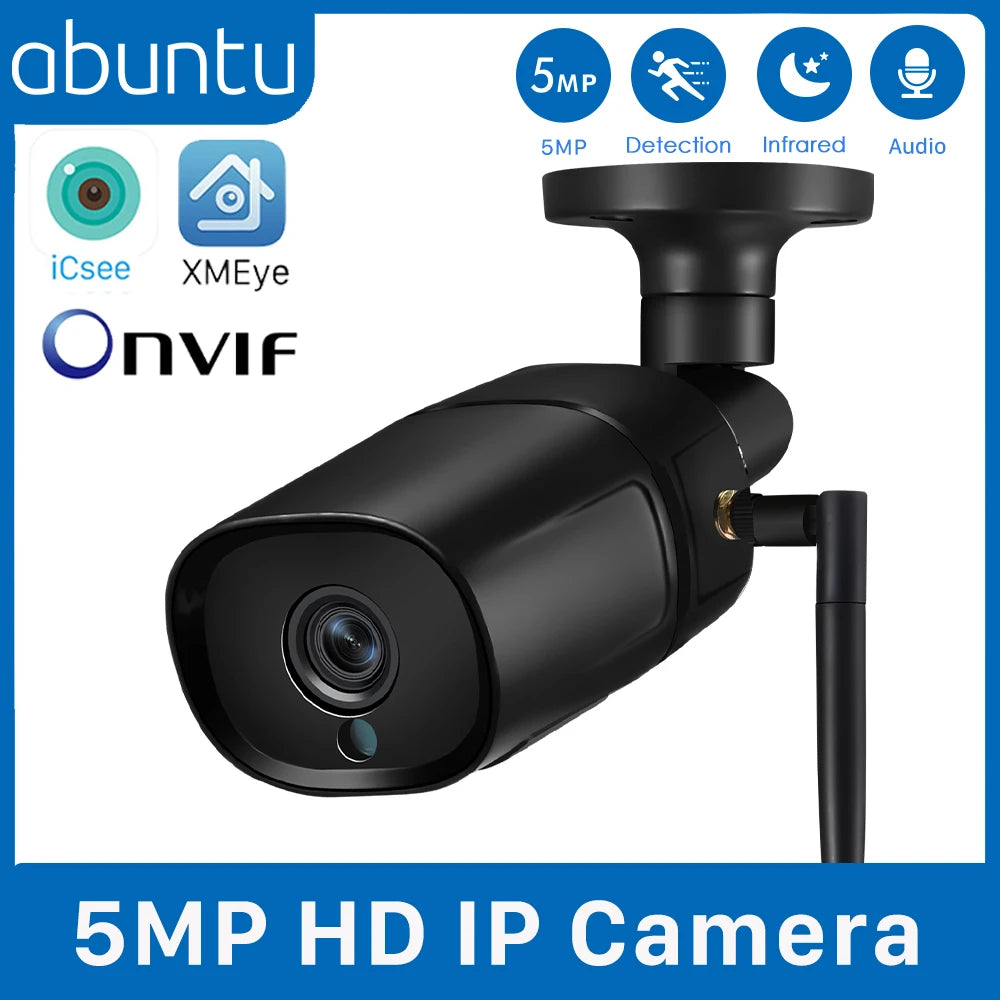 Cámara IP HD Abuntu de 5 MP con audio de 4 MP, compatible con H.265, ONVIF, detección humana por IA y Wi-Fi. Compatible con la aplicación ICSEE/XMeye.
