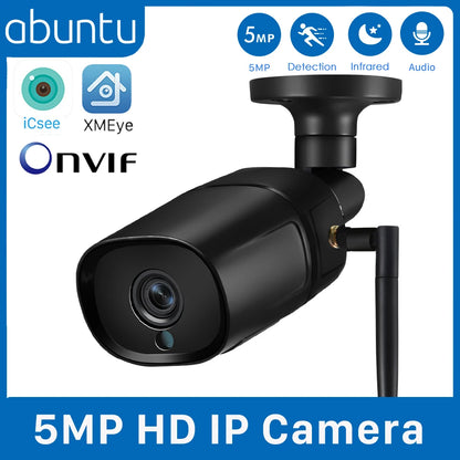 Cámara IP HD Abuntu de 5 MP con audio de 4 MP, compatible con H.265, ONVIF, detección humana por IA y Wi-Fi. Compatible con la aplicación ICSEE/XMeye.